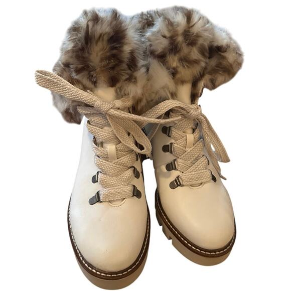 White Mountain Women's Glamorous Ankle White Boot with Cheetah Fur Size 9M US - Picture 4 of 11